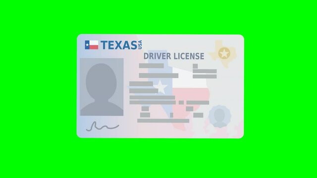 A hand presents a Texas driver's license and places it in the center of a green background (flat design)