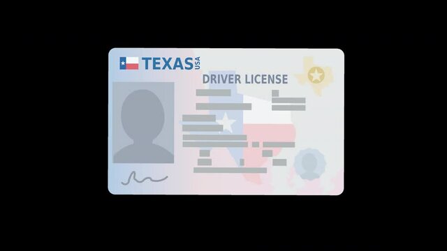 A hand presents a Texas driver's license and places it in the center with alpha channel (flat design)