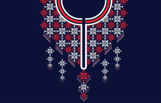 Ethnic design for neckline design,Geometric Ethnic oriental pattern traditional .Floral necklace embroidery design for fashion women. Neckline design for textile print.