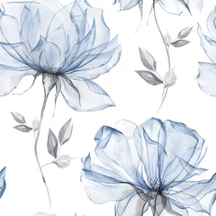 Foto op Canvas Watercolor dusty blue floral seamless pattern for fabric. Watercolor royal blue pattern repeat floral background for apparel, wallpaper, wrapping paper, home decor © Olga