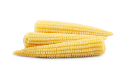 Fresh baby corn cobs on white background
