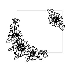 Frame with sunflowers or daisy flowers on white background. Design element. Vector illustration.