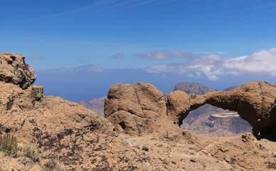 Fototapeta na wymiar Gran Canaria, landscape of the central part of the island, Las Cumbres, ie The Summits, hiking route Cruz de Timagada - Lajas del Nublo - Aserrador - Chimirique 
