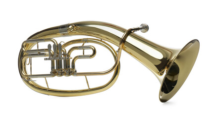 Tenor horn isolated on white. Wind musical instrument - obrazy, fototapety, plakaty