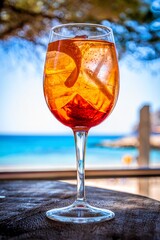 spritz cocktail on blue background
