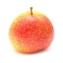 Large very round yellow and red pear fruit isolated on white background