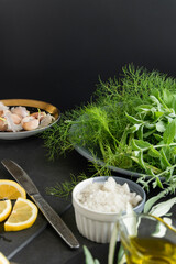Ingredients for making herbal pesto sauce