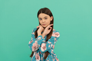 I feel beautiful. Beautiful girl blue background. Beauty look. Skincare. Skin care. Girlhood