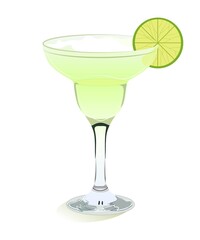 Summer cocktail with lime. Vector illustration. Margarita cocktail