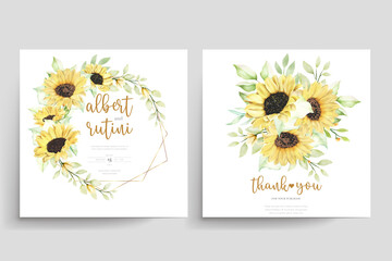 hand drawn watercolor sunflower wedding card set