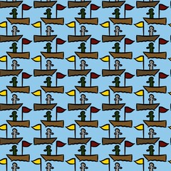 seamless pattern of man on the boat cartoon