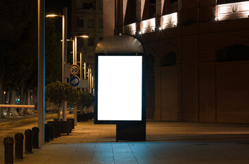 3d blank poster presentation for outdoor advertising,billboard with light in city center