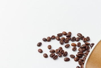 coffee beans isolated in white background with copy space for text, top view flat lay