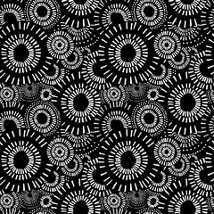 monochrome pattern of circles of strokes and dots