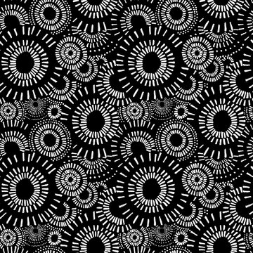 monochrome pattern of circles of strokes and dots