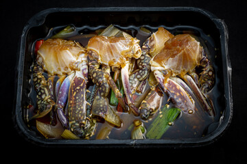 Korean food Raw crabs marinated in soy sauce which is called Ganjang-gejang
