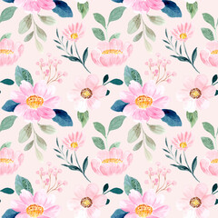 Seamless pattern of soft pink flower with watercolor