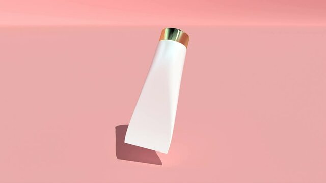 3d mockup with white a tube of cosmetics on pink background Skin care able to loop seamless 4k