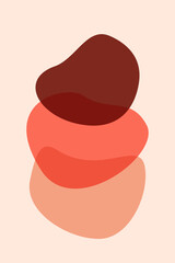 Meditation flat. Poster with ovale stones minimalist style overlay. Vector illustration. Abstract shape rocks background. Stacked pebbles color drawing. Cool print tshirt design. Balance zen concept