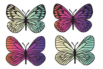 Fototapeta na wymiar Butterflies black silhouette set with modern gradient. Clip art isolated