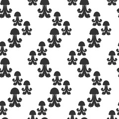 Seamless pattern with black jellyfish or medusa on white background.