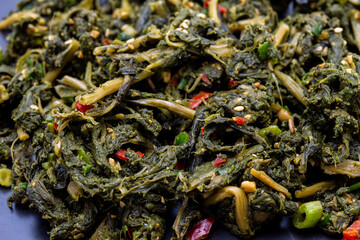 Dried Radish Leaves with soy bean sauce which is called Siraeginamul