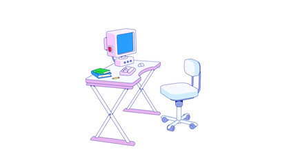 Office set: chair, desk, keyboard and computer. Isolated image in jpeg format.