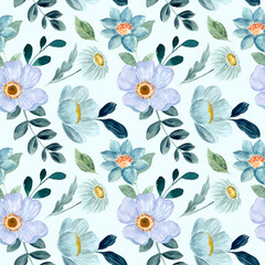 Seamless pattern of blue green floral watercolor