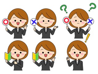 アイテムを持つスーツを着た女性セット