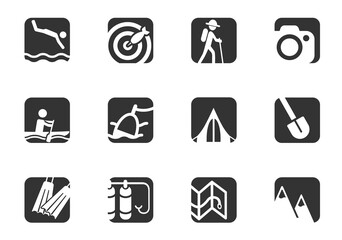 Active recreation and camping icon set