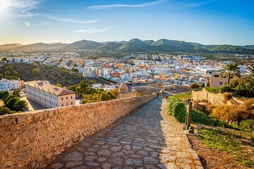 view of the old town of ibiza, spain - obrazy, fototapety, plakaty