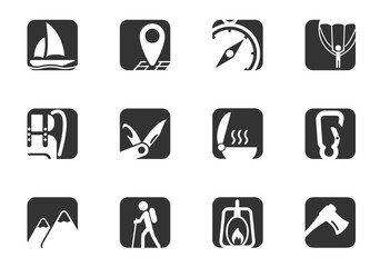 Active recreation and camping icon set