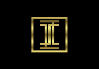 Golden Capital Lines Letter I. Creative Line Letters Design, Graphic Alphabet Symbol For Logo, Poster, Invitation. Vector Illustration