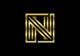 Golden Capital Lines Letter N. Creative Line Letters Design, Graphic Alphabet Symbol For Logo, Poster, Invitation. Vector Illustration