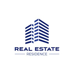 Real estate logo design template. Perspective view of buildings. Residence logo Construction logo. Skyscraper logo. Rental. Business. Branding.