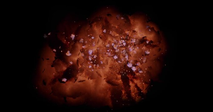 Explosion Of A Powerful Explosives. Isolated Black Background. Luma Channel is Included. High Quality 4K VFX Element.