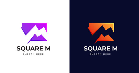 Letter M logo design template with square shape style for personal or company