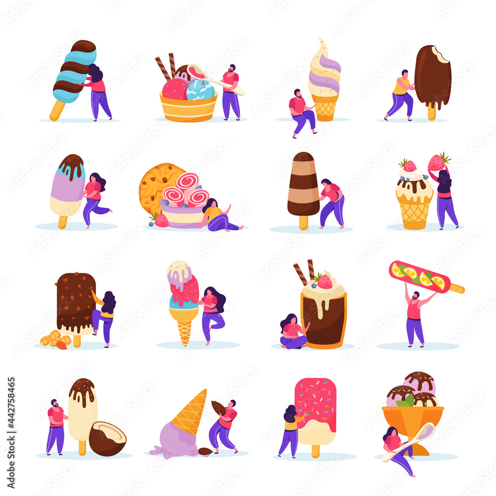 Sticker Ice Cream Icons Set