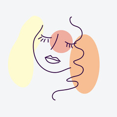 Women portraits. Female abstract hand drawn contemporary portrait, fashion girls silhouettes, modern female face posters