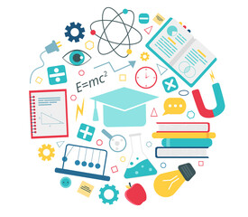 Online education concept. Physics school subject online education service or platform.  Illustration in flat style	