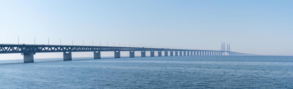 panorama view of the Oresund bridge between Denmark and Sweden