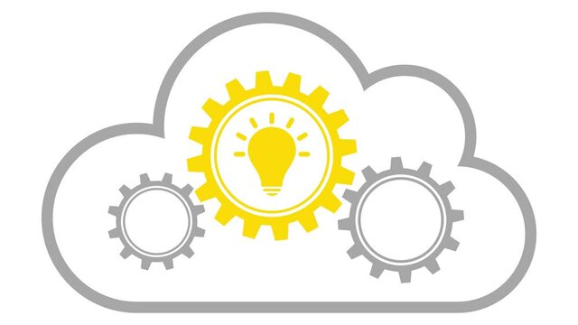 Video Cloud Drehende Zahnr&auml;der Grafisch Gl&uuml;hbirne Gelb/Grau