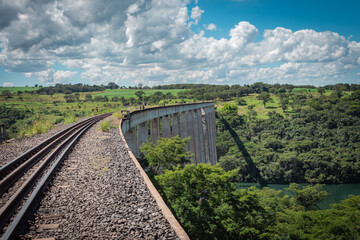 Fototapeta na wymiar Partial view of rural landscape in the Municipality of Uberlândia, State of Minas Gerais, Brazil