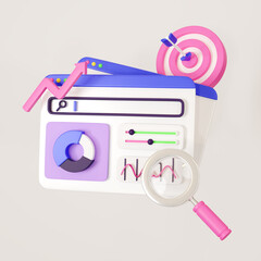 Business and social media marketing, content marketing, SEO. 3d render