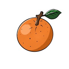 An illustration of a juicy orange with a green leaf on a white background. For menus, postcards, design, poster, cover, booklet, flyer