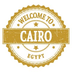 WELCOME TO CAIRO - EGYPT, words written on dark yellow stamp