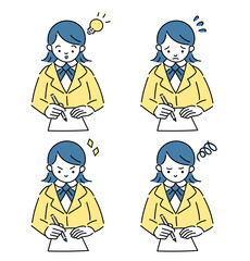勉強をする女子学生　色々な表情