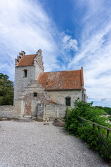 Fototapeta premium close up of the historic and partially destroyed church at Hojerup high up on the cliffs of Stevns Klint