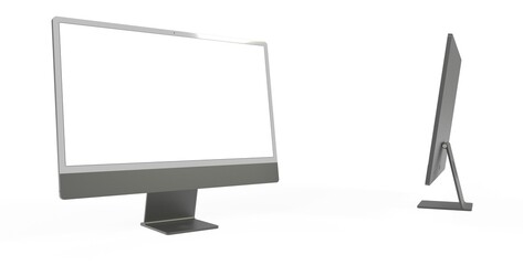 Computer display mock up with blank white screen. Stylish desktop computer mockup.