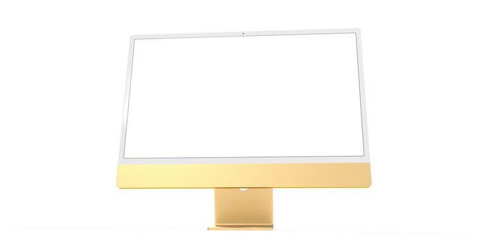 yellow Workspace blank screen desktop computer, Mockup computer gold